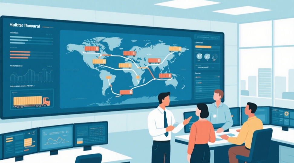 3pl shipping global logistics control center with operator managing routes
