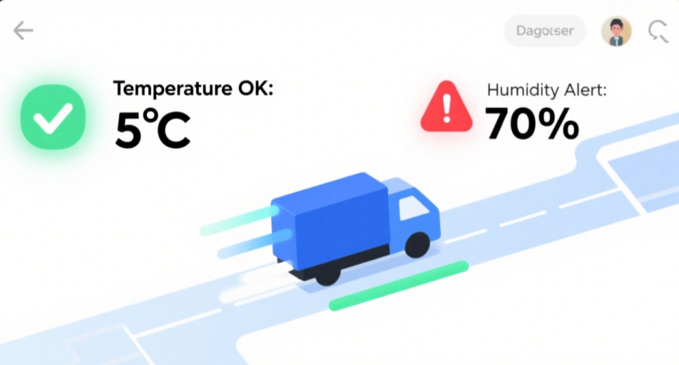 Real-time package safety monitoring dashboard showing temperature alerts