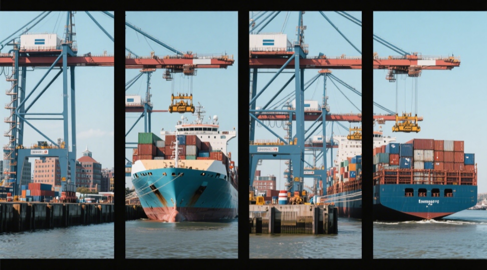 The image represents the arrival of a container vessel at the Port of Rotterdam, visualizing the endpoint of DR Trans’s Shanghai to Rotterdam shipping service.