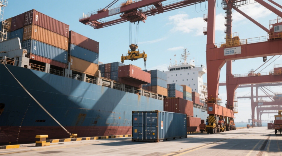 This image shows a container ship leaving the Port of Shanghai, representing DR Trans’s direct shipping service to Rotterdam. A key route in global freight logistics.