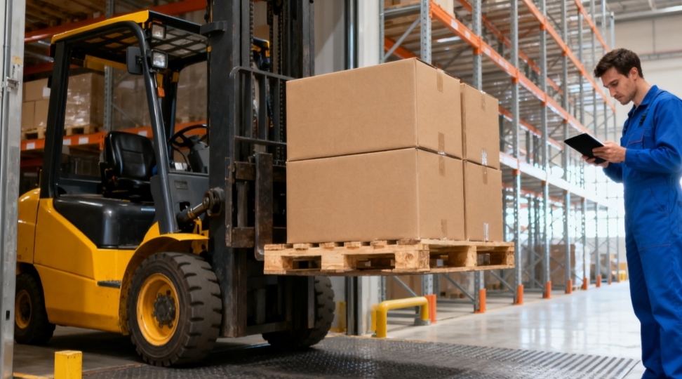 Consignee receiving and inspecting cargo at a warehouse dock after international shipment
