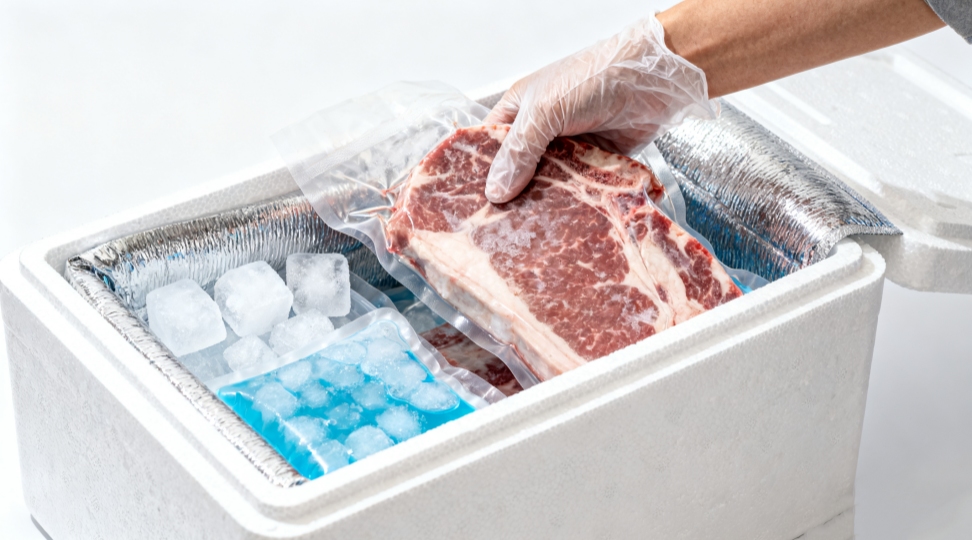 frozen-goods-packaging-dry-ice Insulated packaging with dry ice and gel packs for shipping frozen goods