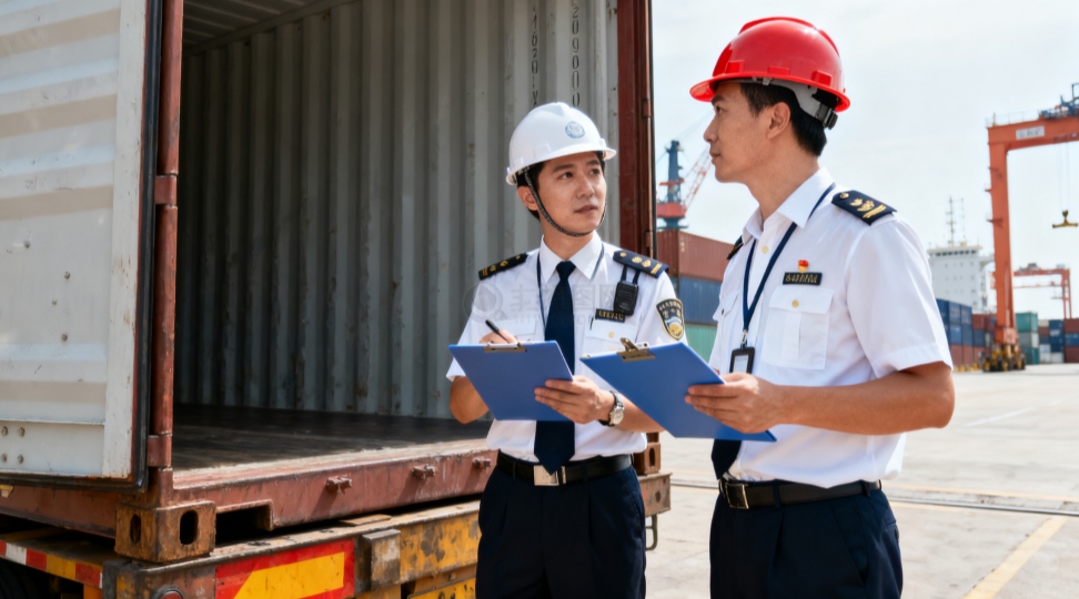 Professional customs inspection of cargo containers at Ningbo Port, ensuring safety and compliance before shipping from Ningbo to Hamburg.